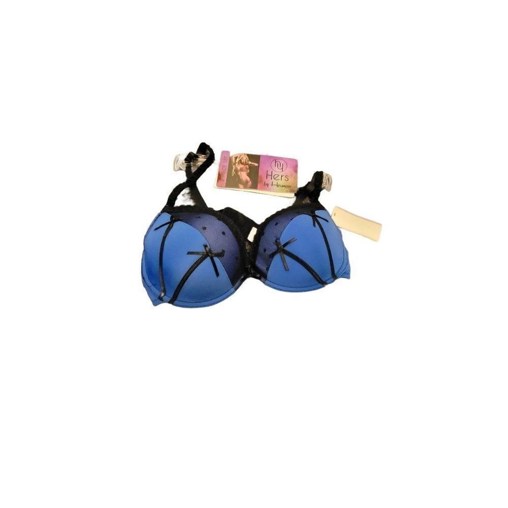 Hers By Herman Womens Blue Black Padded Lace Sleeveless Casual Demi Bra 36C